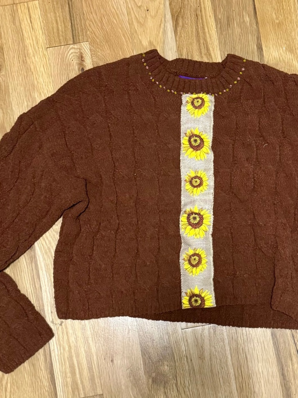 Brown Upcycled Embellished Sweater
